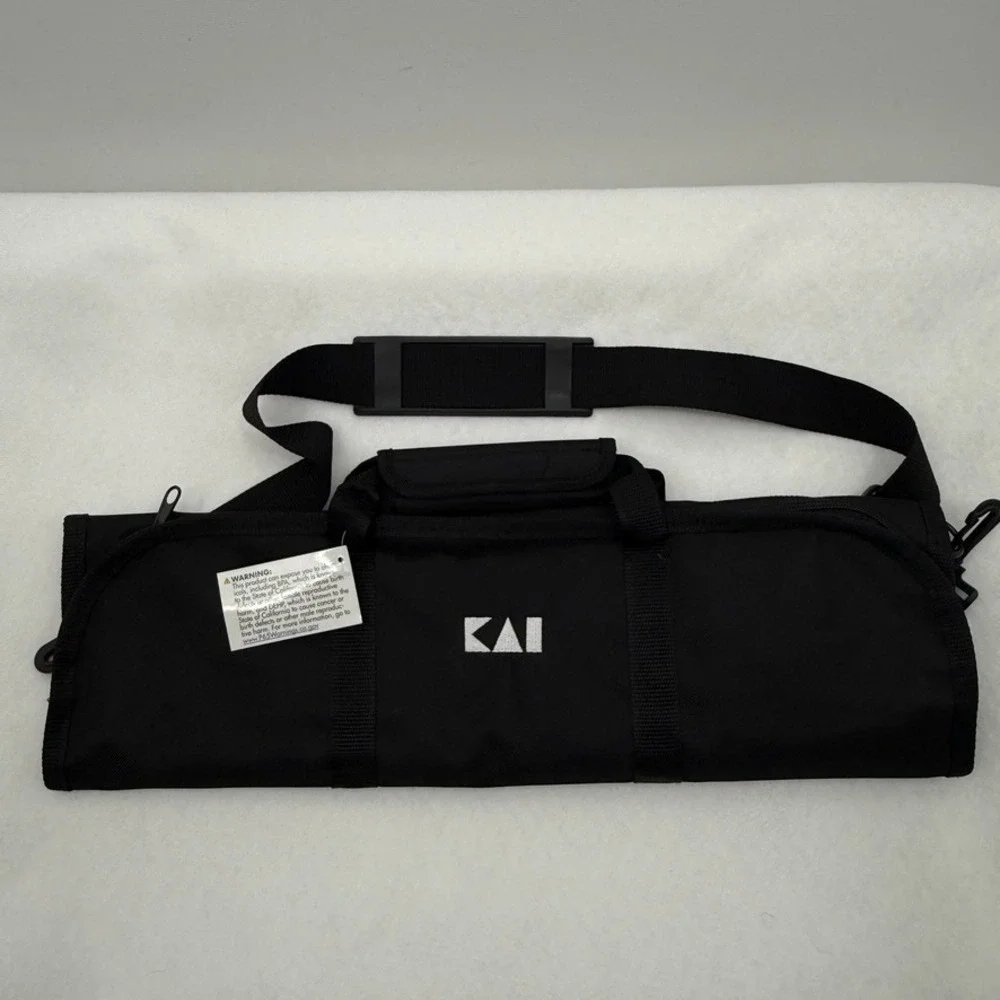Kai USA Knife Roll 8 Slot Black w/ Handle Chef PVC Laminated Polyester NEW